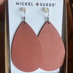 Nickel & Suede leather teardrops size medium, Tuscan Rose